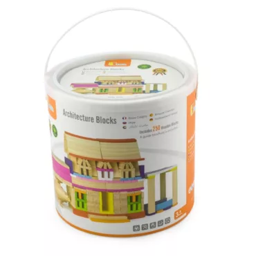 Дървен конструктор с 250 блокчета Viga Toys в кутия с капак за деца