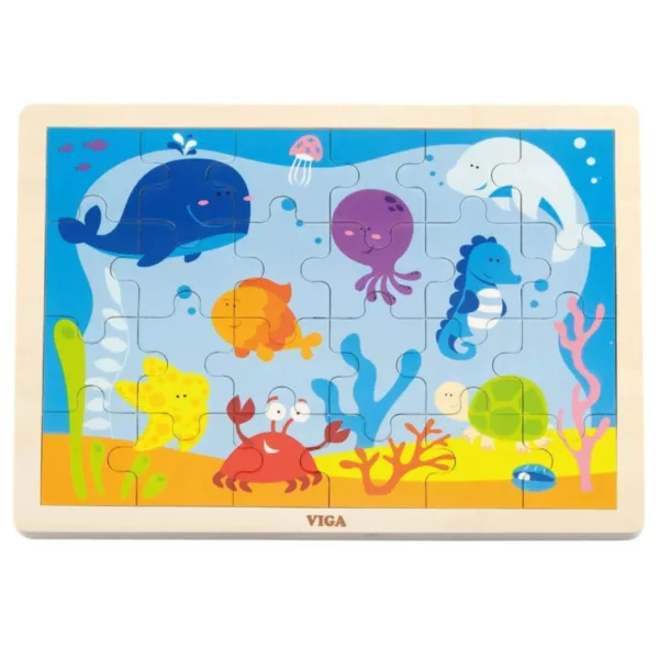 Дървен детски пъзел морско дъно с морски животни цветен Viga Toys 24 части
