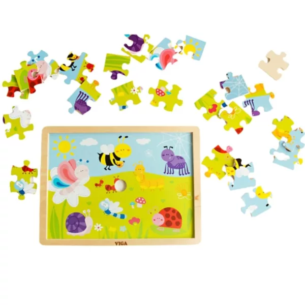 Дървен детски пъзел насекоми цветен Viga Toys с 24 части за деца 2+