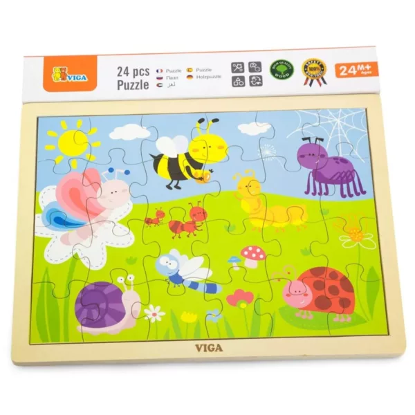 Образователен дървен пъзел насекоми Viga Toys 24 части цветен за деца