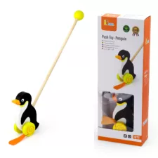 Детска дървена буталка пингвин Viga Toys с дръжка за бутане