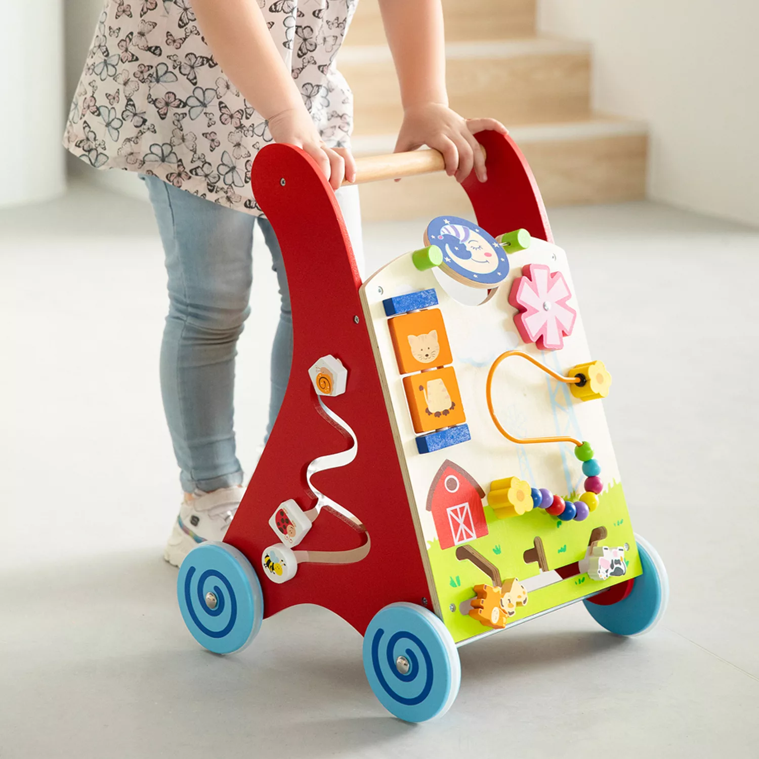 Детска проходилка 7 в 1 червена от VIGA Toys за активна игра и развитие на баланса