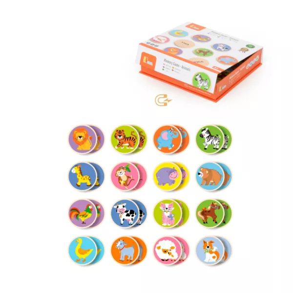 Игра за памет с животни Viga Toys комплект дървени мемори карти с кутия 3+