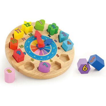 Дървена играчка и часовник с форми за сортиране -bellamiestore