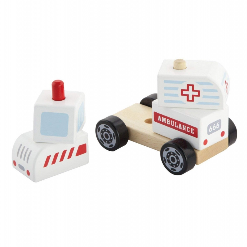 Дървена играчка кола Линейка -детски пъзел Viga toys-bellamiestore