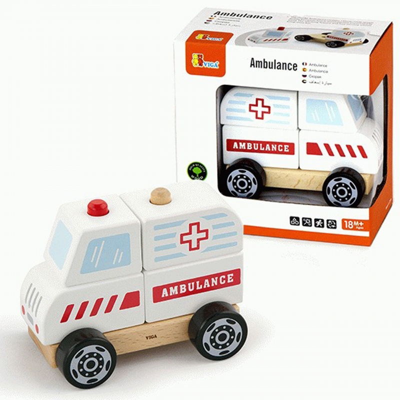 Дървена играчка кола Линейка -детски пъзел Viga toys-bellamiestore