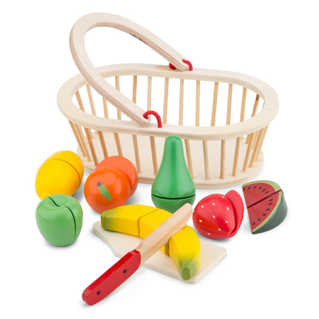 Дървенa играчкa - Кошница с плодове за рязане- аксесоар за детска дървена кухня-bellamiestore
