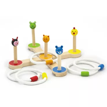 Дървена игра с рингове и животни Viga Toys цветна образователна игра за деца 3+