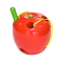 Дървена игра ябълка с червей и връв цветна Viga Toys за деца 3+