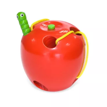 Дървена игра ябълка с червей и връв цветна Viga Toys за деца 3+