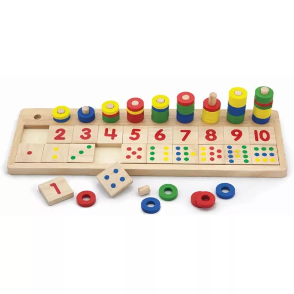 Дървена образователна игра за броене VIGA Toys с числа и цветни шайби