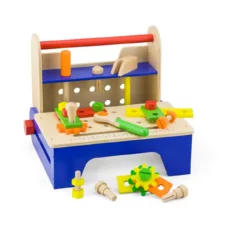 Дървена работилница с инструменти VIGA Toys в синьо червено и зелено