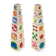 Дървени кубчета с цифри и форми Viga Toys за редене, образователна игра за броене, дърво, деца 1+