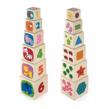 Дървени кубчета с цифри и форми Viga Toys за редене, образователна игра за броене, дърво, деца 1+