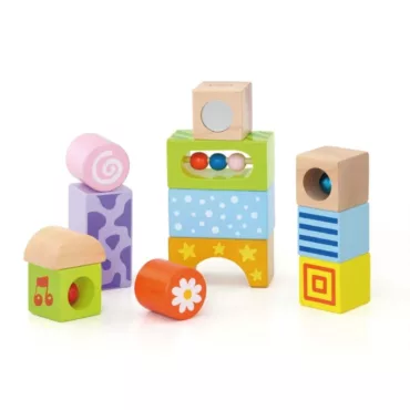 Дървени сензорни музикални блокчета Viga Toys цветни кубчета за бебе 12+