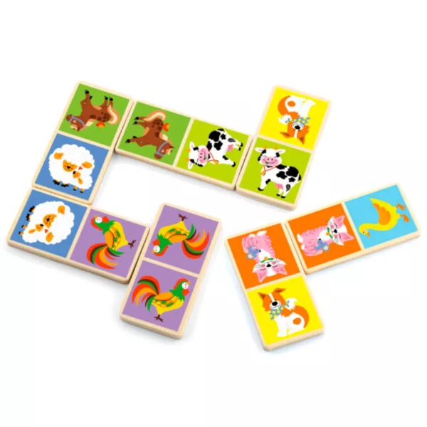 Дървено домино с животни от фермата Viga Toys подредени плочки игра 3+