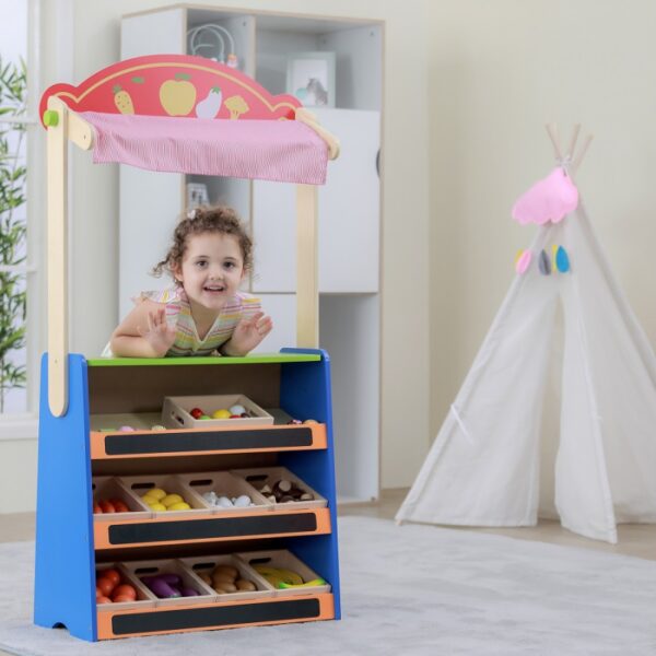 Детска дървена играчка - магазин и театър 2 в 1-bellamiestore