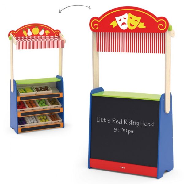 Детска дървена играчка - магазин и театър 2 в 1-bellamiestore