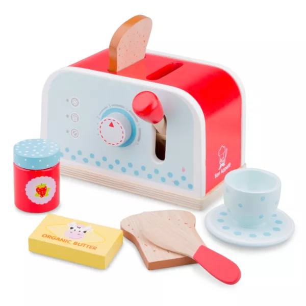 Дървен детски тостер за игра в червено с аксесоари от New Classic Toys