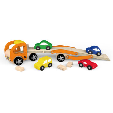 Дървен детски камион - автовоз с четири коли - дървена играчка(1)-bellamie