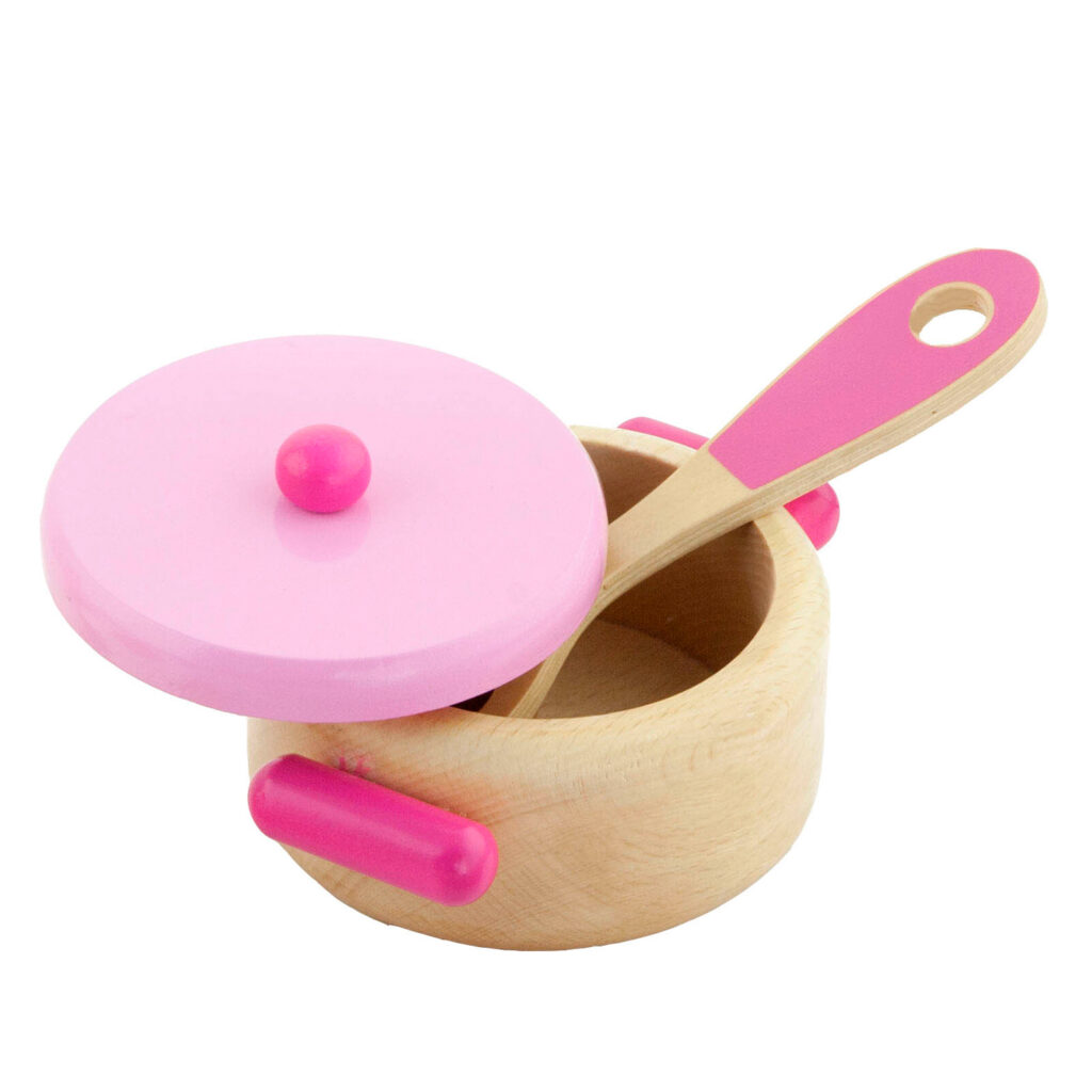Дървен комплект за готвене розов - аксесоар за детска дървена кухня-bellamiestore
