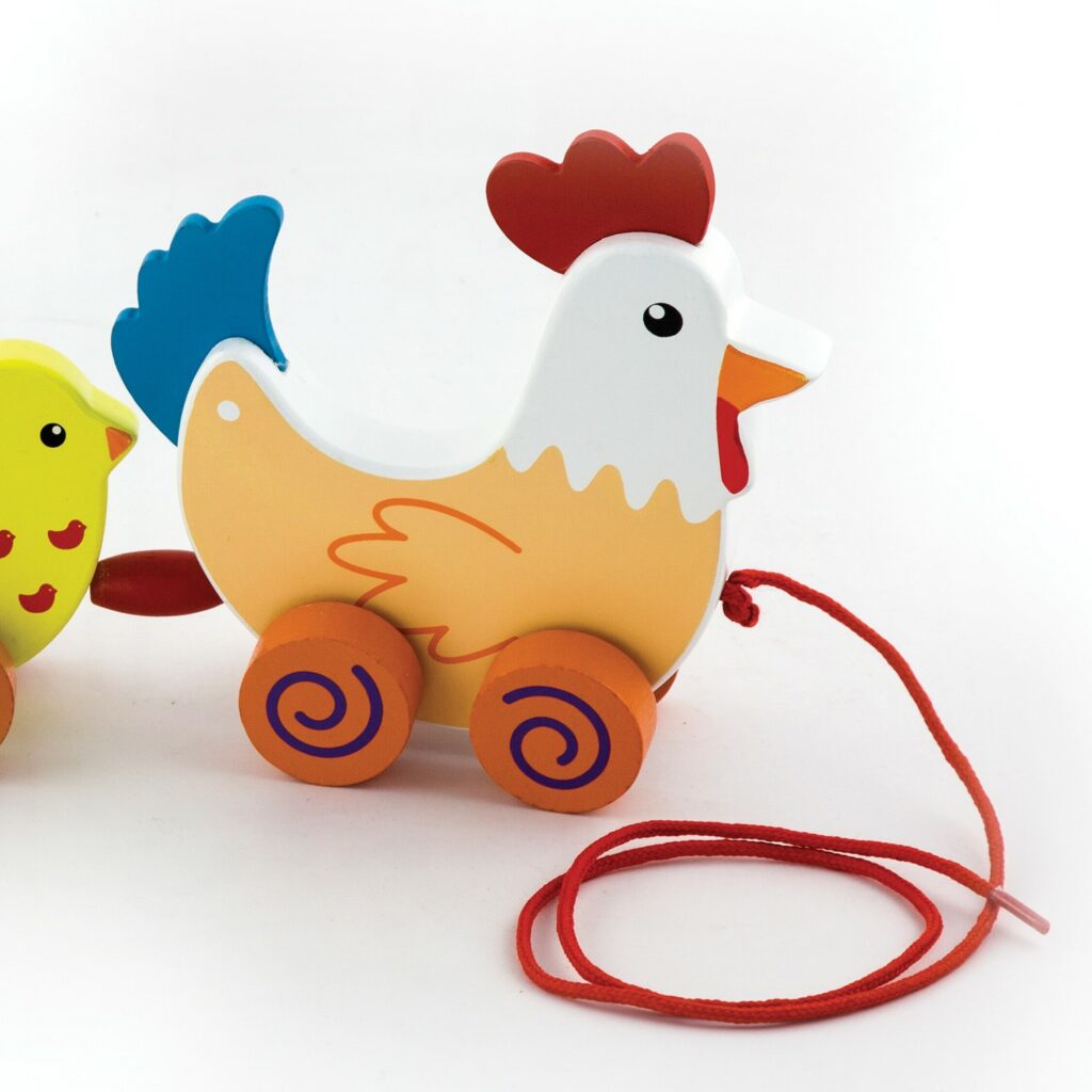 Дървена играчка - Кокошка с пиленца за дърпане от Viga toys(2)-bellamiestore