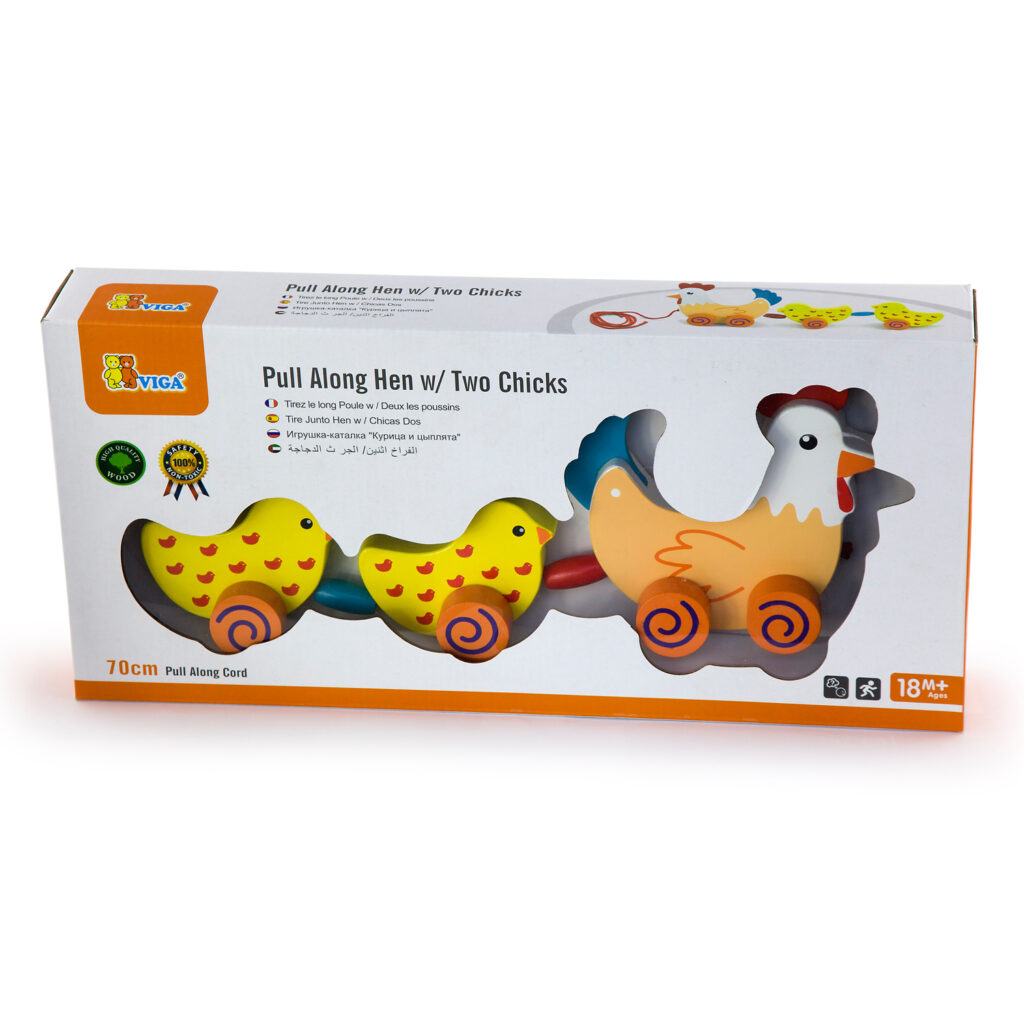 Дървена играчка - Кокошка с пиленца за дърпане от Viga toys(1)-bellamiestore