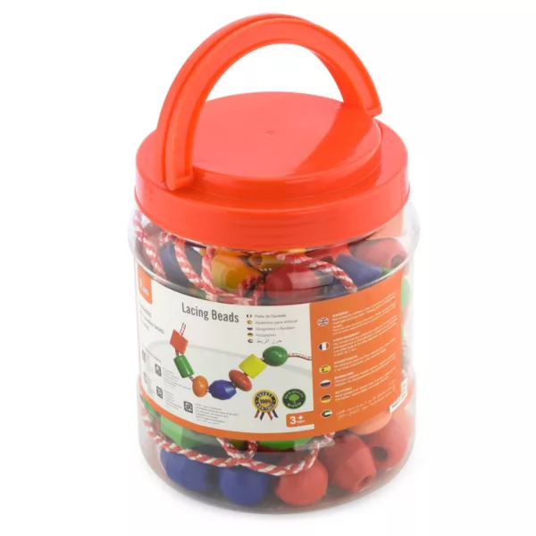 Дървени мъниста за нанизване Viga Toys в кутия с червен капак 3+