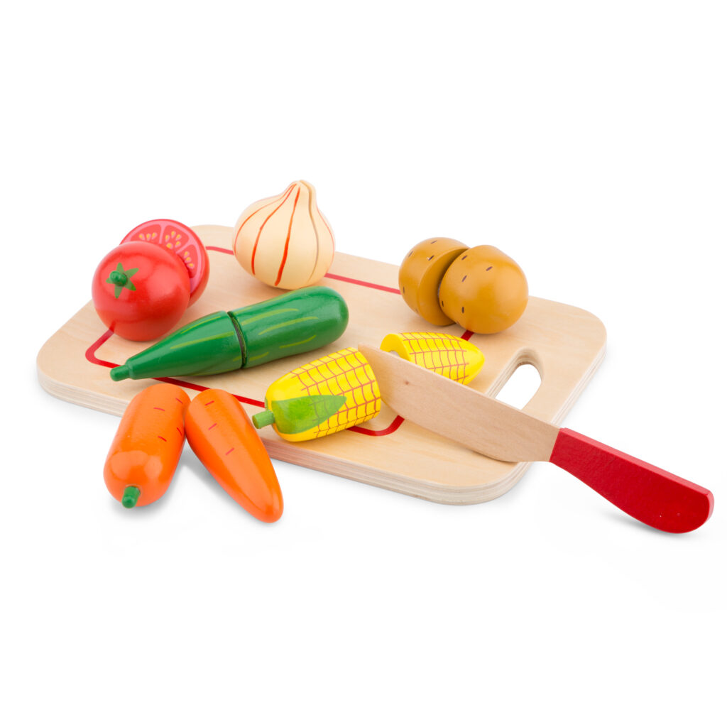 Зеленчуци с дъска за рязане-аксесоар за детска дървена кухня-дървени играчки-bellamiestore