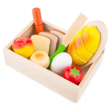 Кутия с продукти за рязане от New Classic Toys дървени храни за деца 3+
