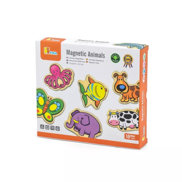 Дървени магнитни животни Viga Toys комплект 20 броя цветни фигури за деца 18 месеца