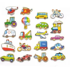 Дървени магнитни превозни средства Viga Toys с 20 цветни транспортни фигурки