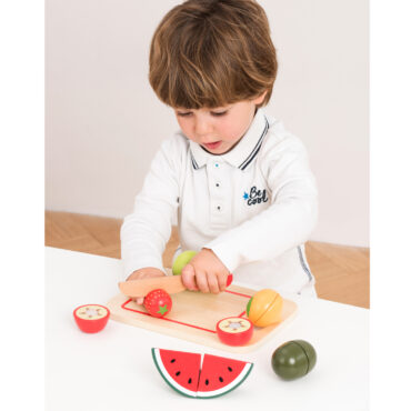 Плодове с дъска за рязане-аксесоар за детска дървена кухня-дървени играчки-bellamiestore