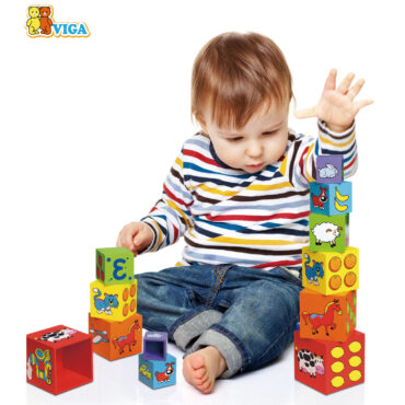 Цветни дървени кубчета -дървени играчки Viga toys-bellamiestore