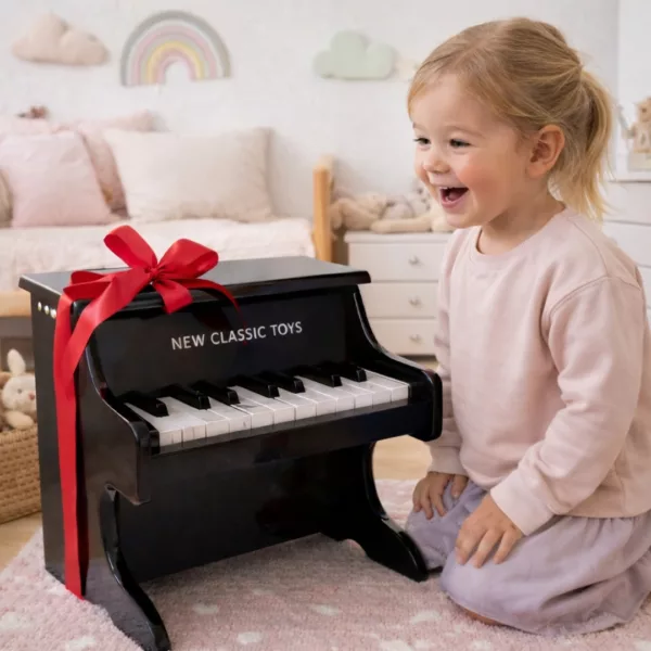Дървено детско пиано в черно New Classic Toys за музикална игра у дома