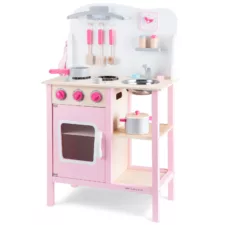 Розова детска дървена кухня Бон Апети с прибори и съдове – New Classic Toys