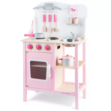 Розова детска дървена кухня Бон Апети с прибори и съдове – New Classic Toys