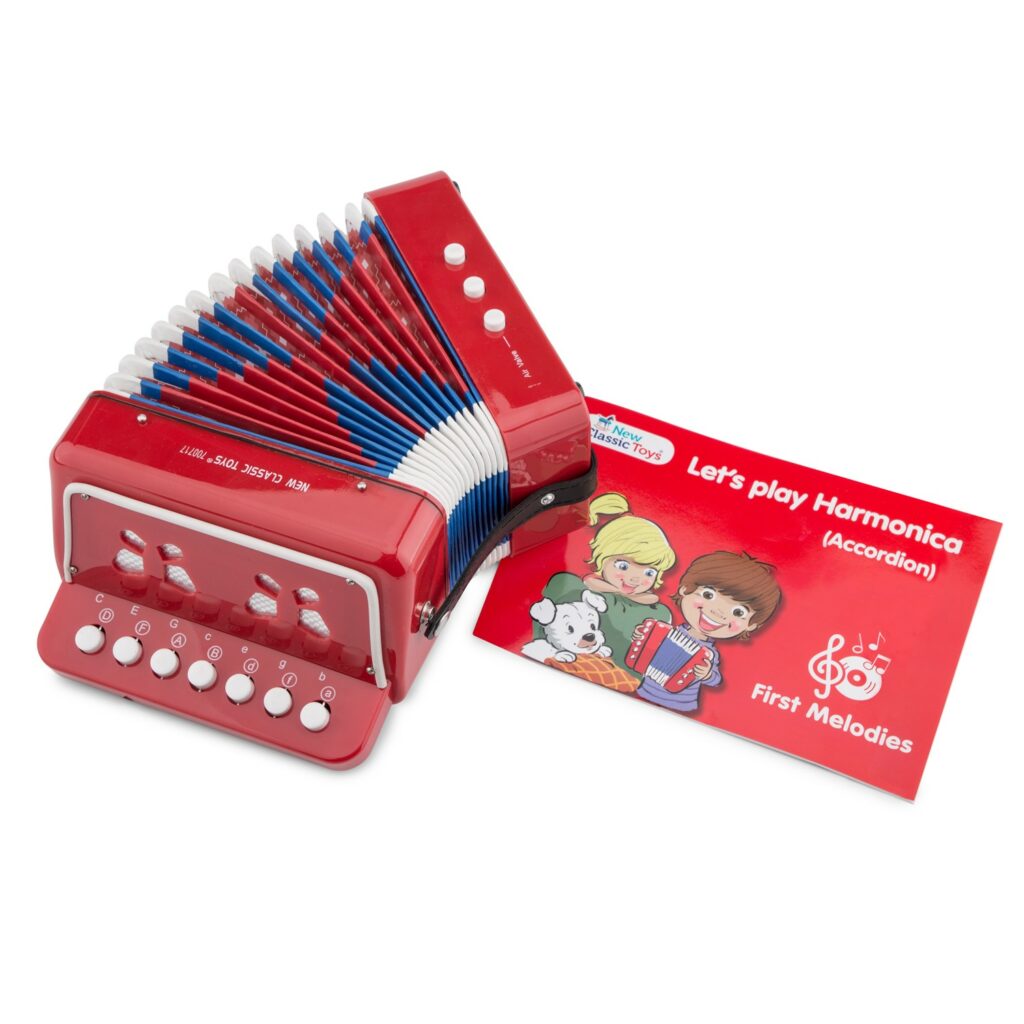 Детски музикални инструменти - червен акордеон-bellamiestore
