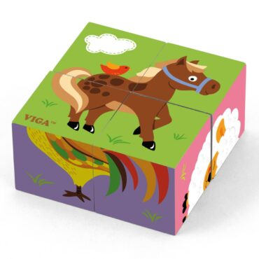 Детски пъзел Фермата от дървени кубчета -Viga toys-Bellamie