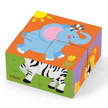 Детски пъзел "Сафари" от дървени кубчета-Viga toys-Bellamie