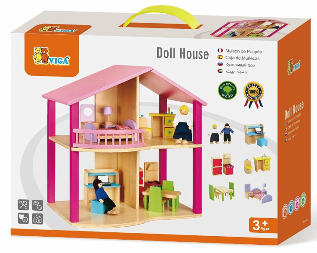 дървена къща за кукли в розово-детски играчки за момичета-bellamie