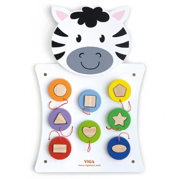 Игра за стена Зебра сензорен панел с дървени форми VIGA Toys
