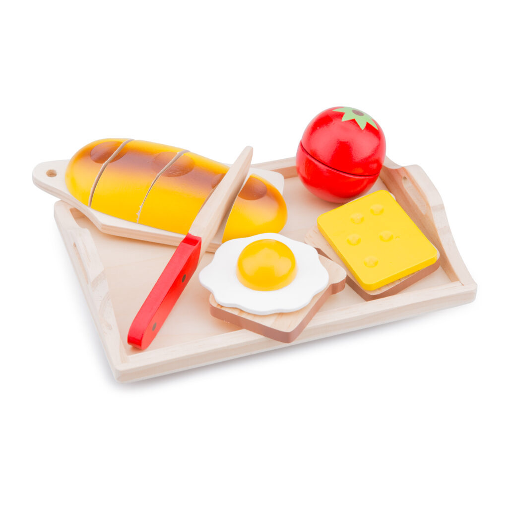 Детска дървена кухня и аксесоари -Комплект за рязане „Закуска“ с табла-Bellamie