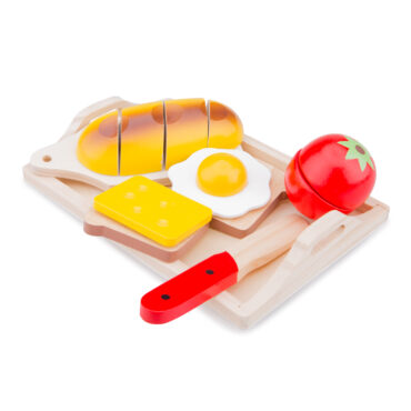 Детска дървена кухня и аксесоари -Комплект за рязане „Закуска“ с табла(1)-bellamie