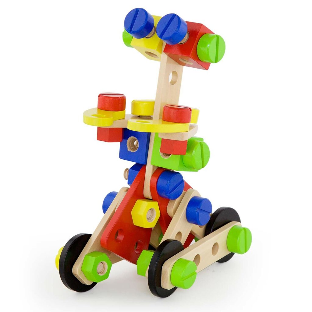 Дървен конструктор с гайки и болтове - 68 части - играчка за момчета- Bellamiestore