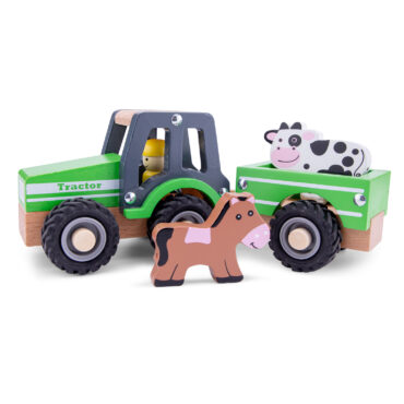 Дървен трактор с ремарке и животни New classic toys-bellamiestore