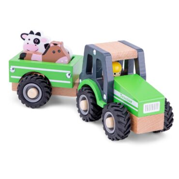 Дървен трактор с ремарке и животни New classic toys-bellamiestore