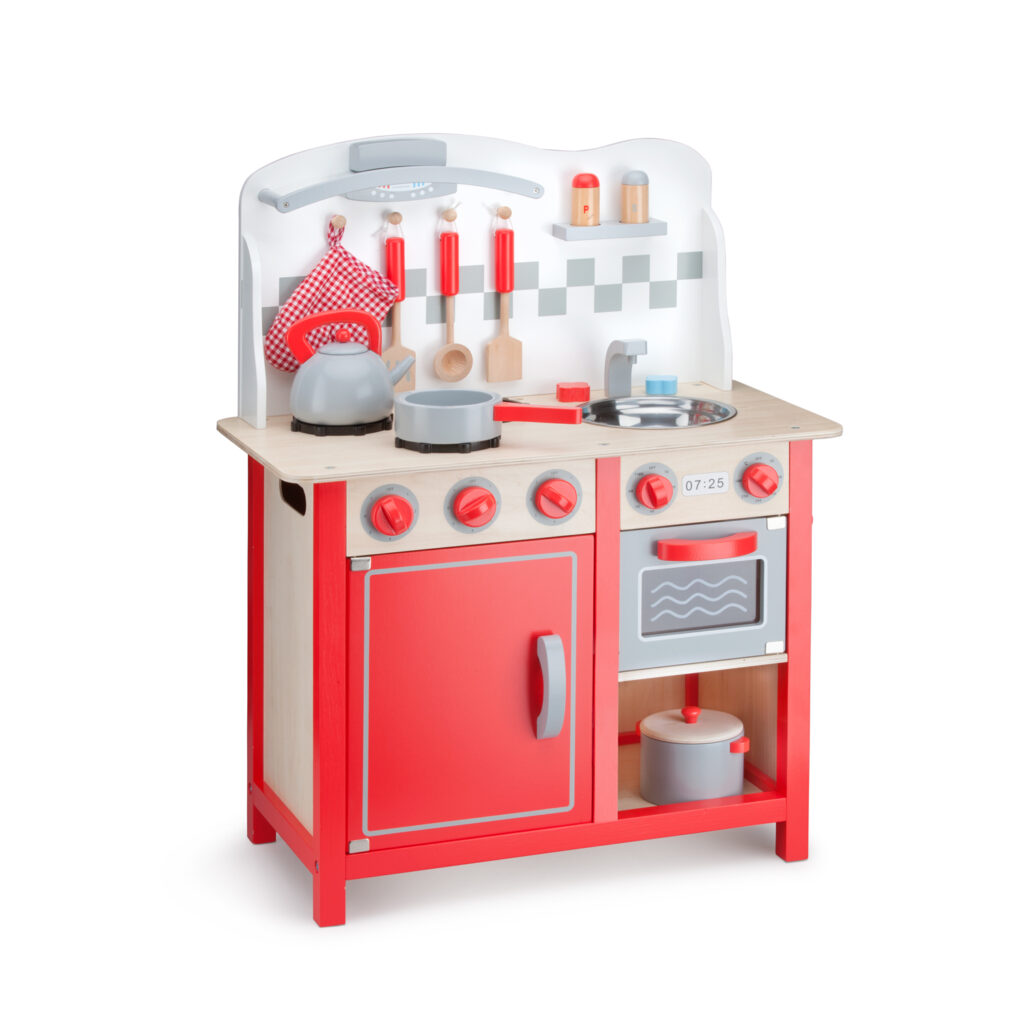 детска дървена кухня в червено-лукс-дървена играчка-bellamie
