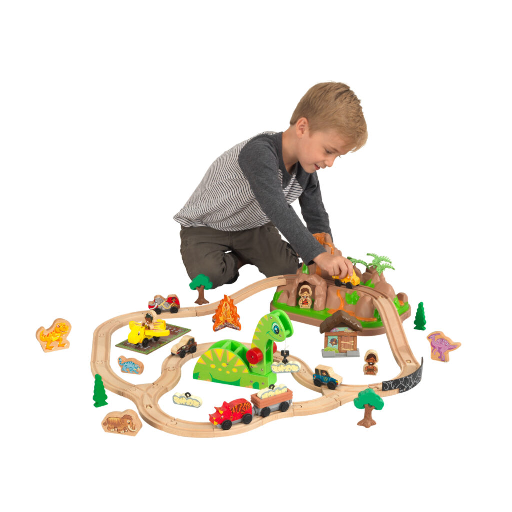 Детски дървен влак - Света на динозаврите - дървена играчка(3)-bellamie
