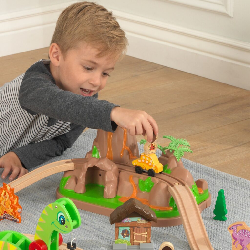 Детски дървен влак - Света на динозаврите - дървена играчка(6)-bellamie